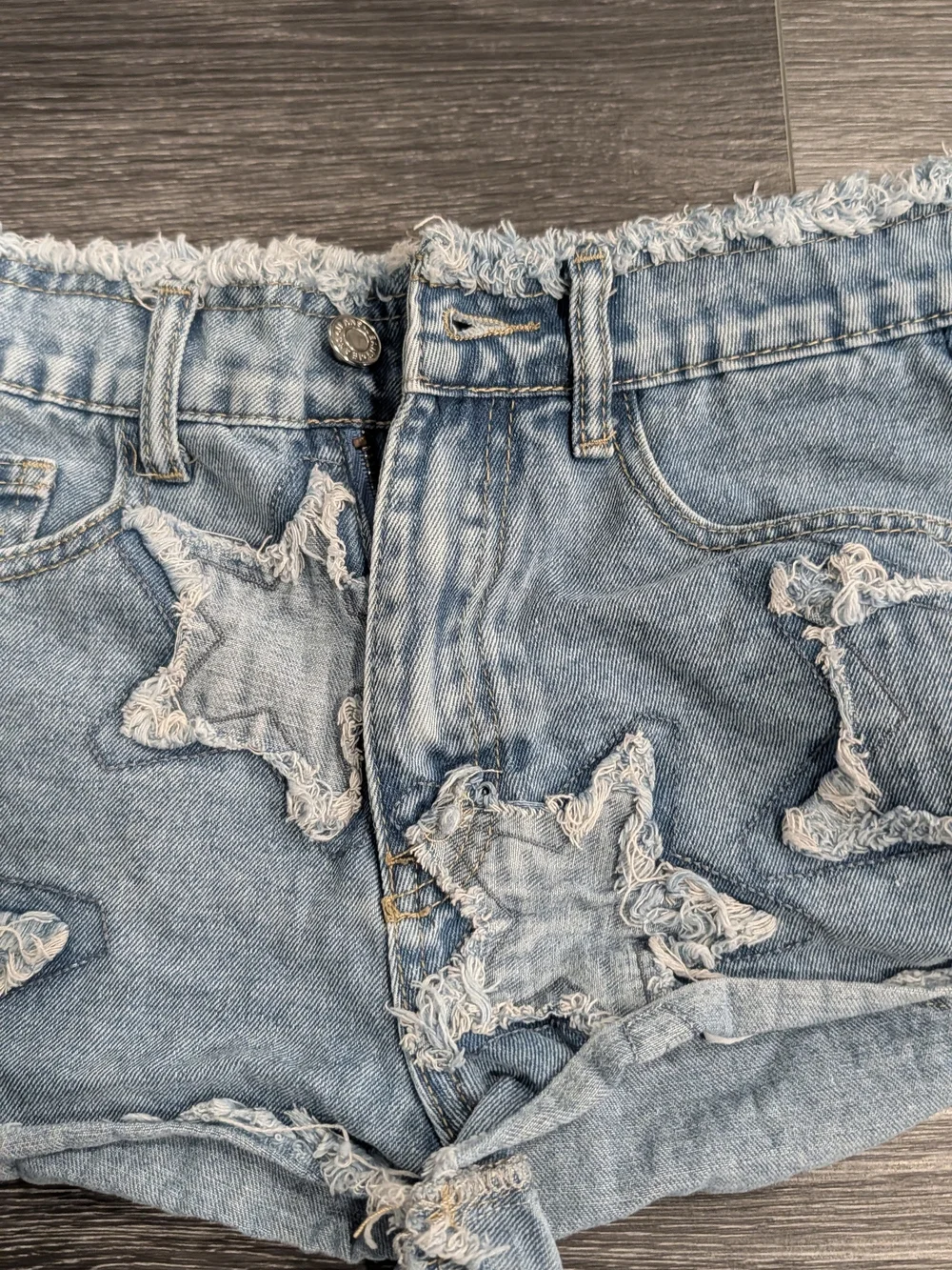 Light Blue Star Appliqué Denim Shorts